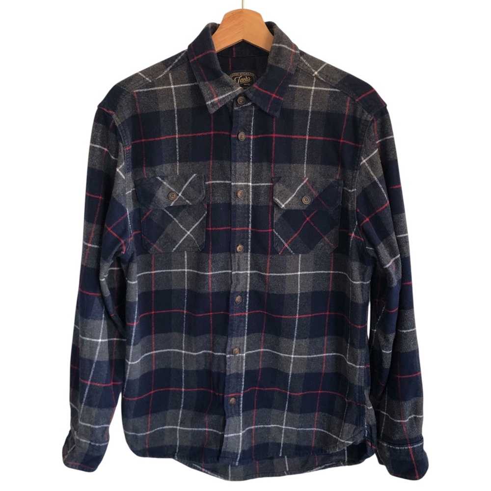 JACHS MFG Mens Gray Navy Red Plaid Heritage Flannel Shirt Sz. Medium Heavyweight